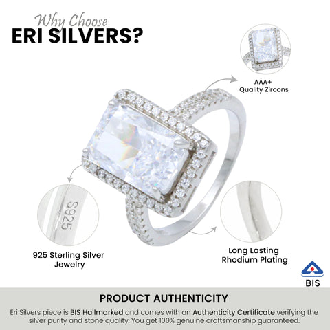 Silver White Sapphire Square Bar Diamond Ring