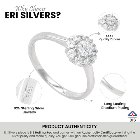 925 Silver Floral Design Diamond Studded Ring