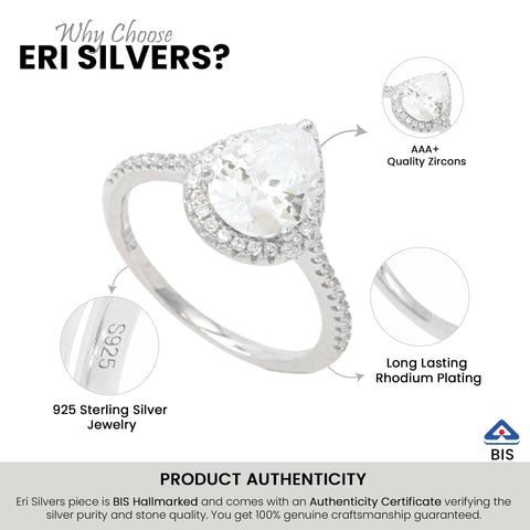 Silver Pear Shape Prong Set Ring