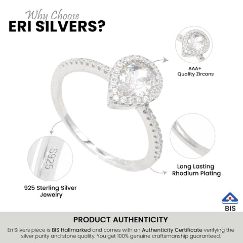 Silver Solitaire Pear Cut Ring