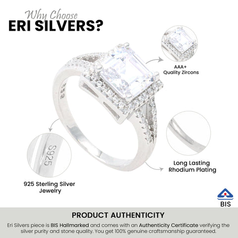 Silver Princess Cut Side Diamond Ring