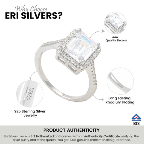 925 Sterling Silver White Emerald Cut  Ring
