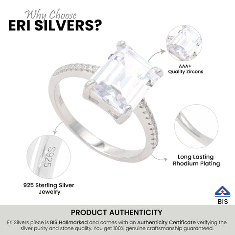 Silver White Square Emerald Cut Ring