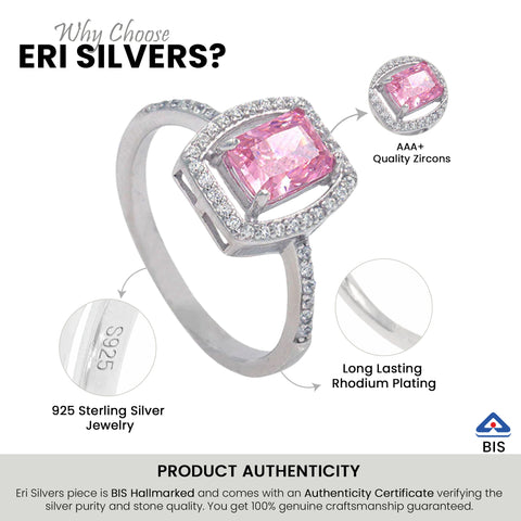 Silver Fancy Pink Sapphire CZ Ring