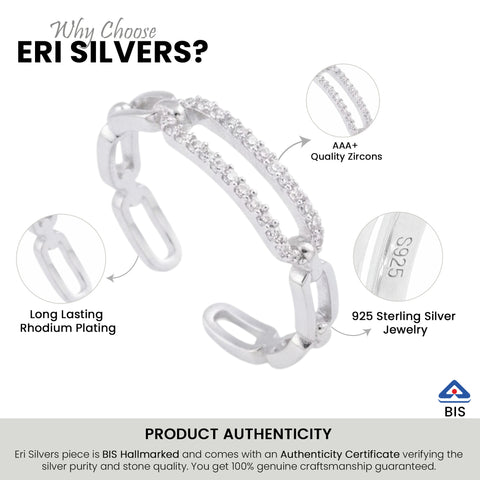 Chain Link Adjustable Silver Ring By ERI Silvers