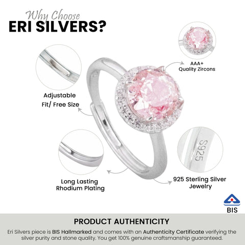 Silver Pink  Solitaire Diamond Ring For woman