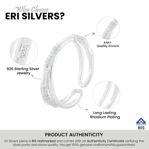 925 Sterling Silver Adjustable Textured CZ Ring for Women