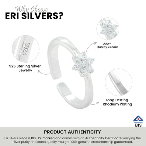 925 Sterling Silver Floral Cluster CZ Adjustable Ring for Women