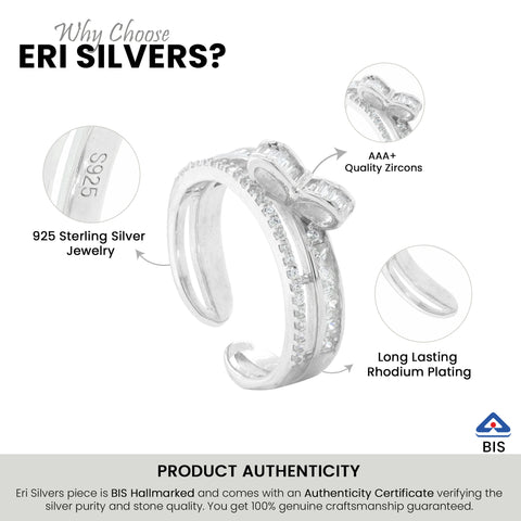 925 Sterling Silver  Baguette CZ Adjustable Ring for Women