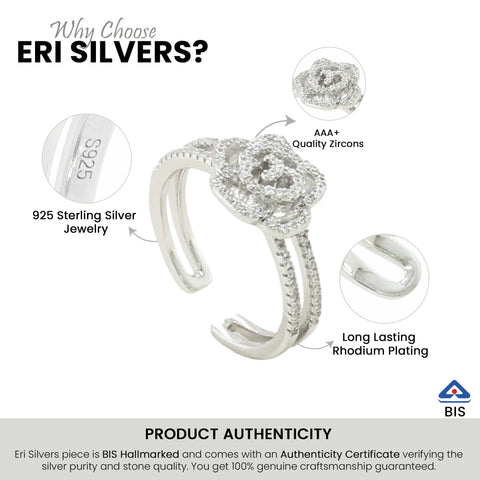 Ring for Women Silver Rose  Floral Designed