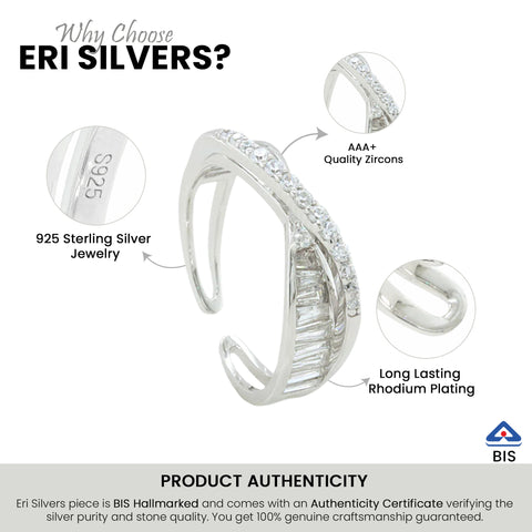 92.5 Sterling Silver Criss Cross Promise Ring, with Mixed Cut Zirconia Stones