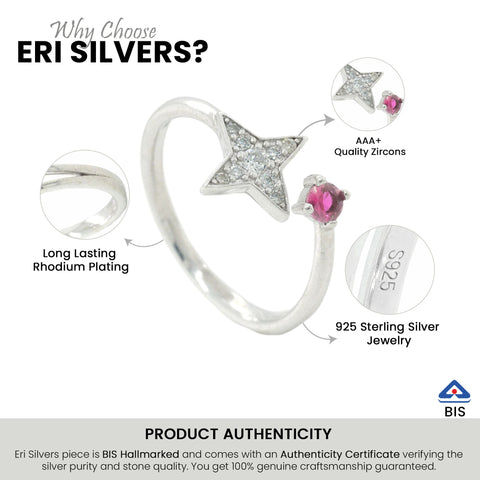 925 Stunning Silver Star Adjustable Ring