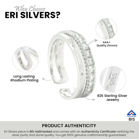 925 Sterling Silver Double Layer Simple Zircon Adjustable Ring