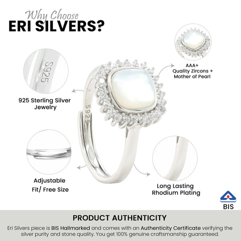 925 Sterling Silver Mother of Pearl Diamond Ring for Women