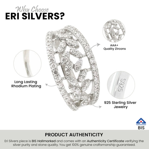 Silver Leaf Band Diamond Ring for Girl