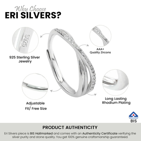 Silver Crystal  Adjustable Ring