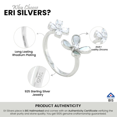flower with White Stone-Studded Adjustable Finger Ring