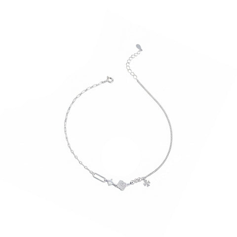 Silver Floral Charm Beaded Anklet for Women
