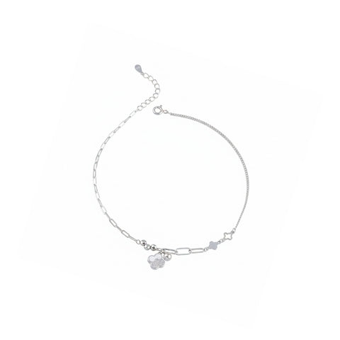 Three Heart Clover Charm Silver Anklet for Women