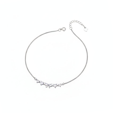 Silver Butterfly & Heart CZ Charm Anklet for Women