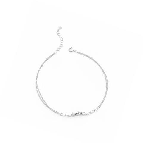 Silver Minimal Beaded Chain Anklet for Women