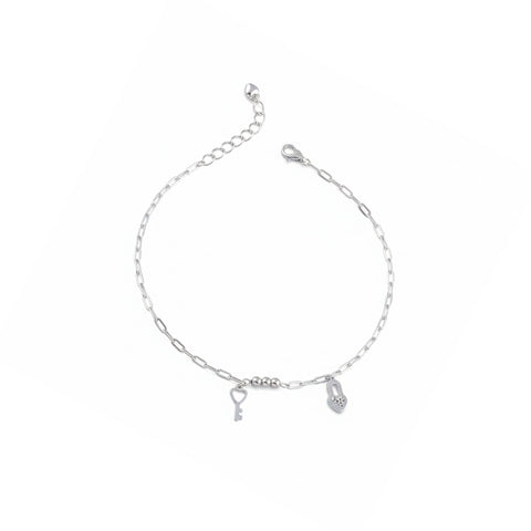 Silver Lock & Key Charm Anklet for Women