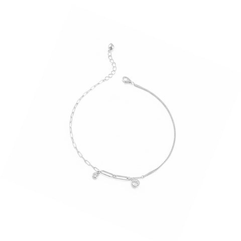 925 Sterling Silver Dual Chain with Zircon Charms Anklet  For Women