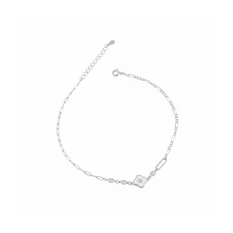 925 Sterling Silver Floral Charm Anklet