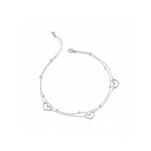 925 Sterling Silver Double Heart Anklet for Women