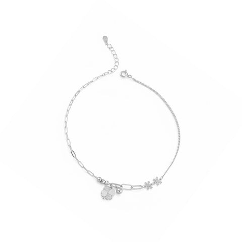 925 Sterling Silver Clover & Flower Charm Anklet for Women