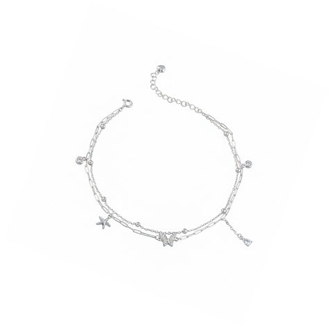 925 Sterling Silver Butterfly & Starfish Charm Anklet for Women
