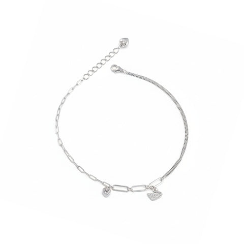 925 Sterling Silver Swan & Heart Charm Anklet for Women