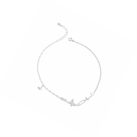 925 Sterling Silver Butterfly Charm Anklet for Women