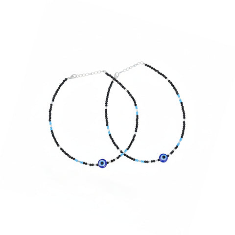 925 Sterling Silver Evil Eye Black Beads Anklet For Girl