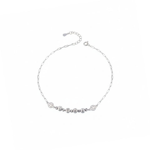 925 Sterling Silver Beaded Charm Anklet for Women
