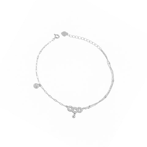 925 Sterling Silver Triple Ring Charm Anklet for Women