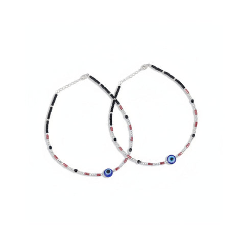 Evil Eye Black Beads 925 Silver Nazar Anklet for Women