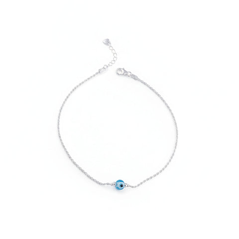 925 Sterling Silver Blue Bead Evil Eye Charm Anklet for Women