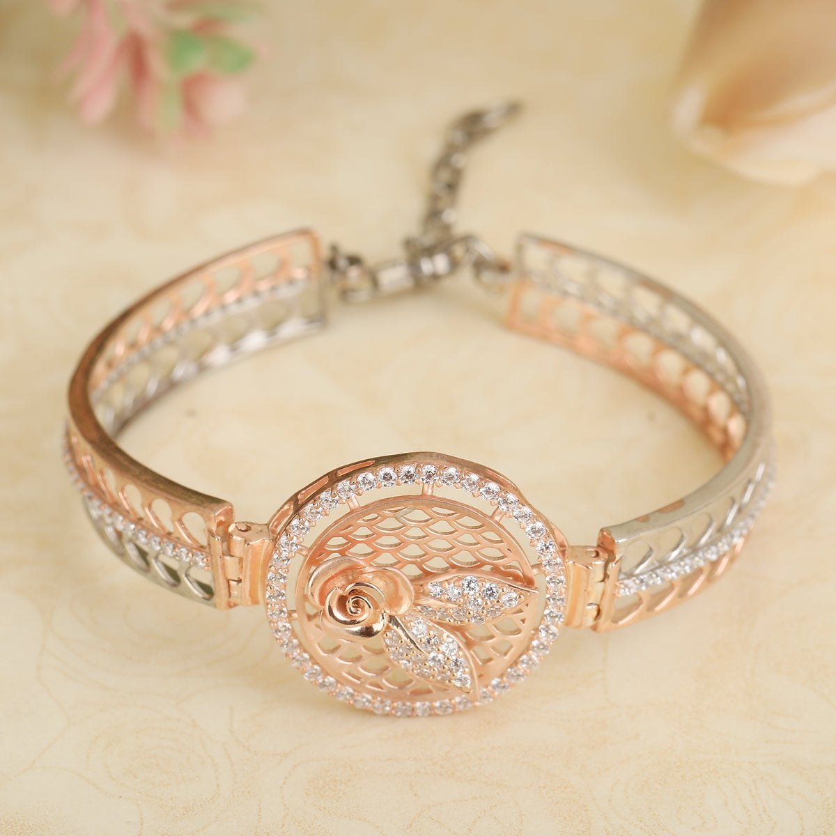 Rose gold rose floral bracelet