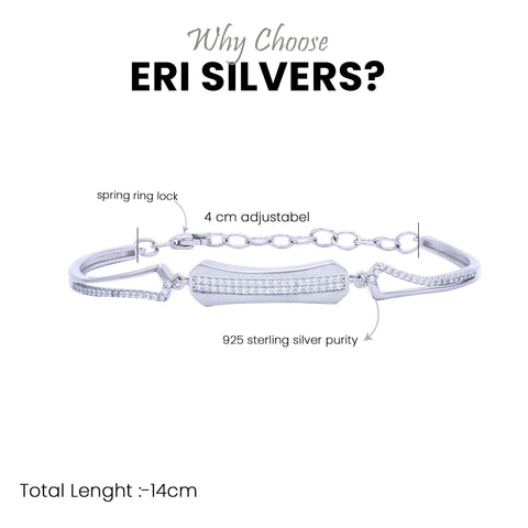 Silver Zircon Baguette Cuff Adjustable Bracelet