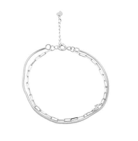 925 Sterling Silver Double Layer Chain Bracelet for Women