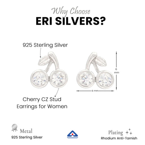 925 Sterling Silver Cherry CZ Stud Earrings for Women