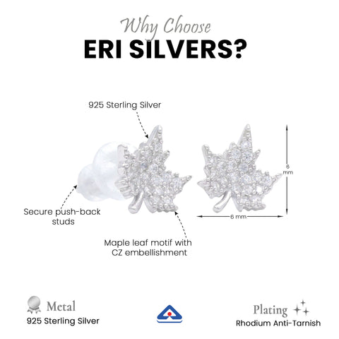 925 Sterling Silver Rose Gold Plated Maple Leaf CZ Stud Earrings