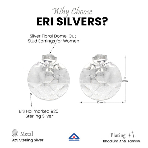 925 Sterling Silver Floral Dome-Cut Stud Earrings for Women