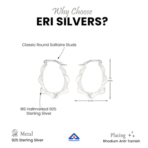 925 Sterling Silver Wavy Twisted Hoop Earrings for Women