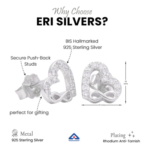 925 Sterling Silver Heart & Infinity Stud Earrings for Women