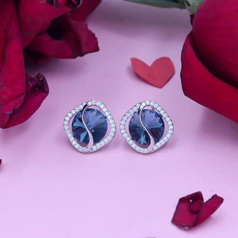 Blue Sapphire Diamond Silver Earring