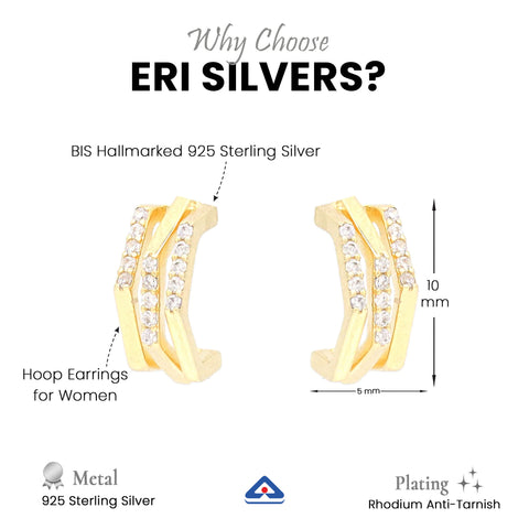 925 Sterling Silver Yellow Plated  Hoop Earrings for Women