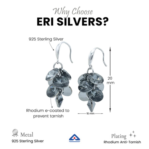 Silver Black Shining Grapevine Multi Crystals Drop Earring