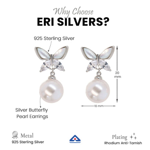 Silver Butterfly Pearl Earrings